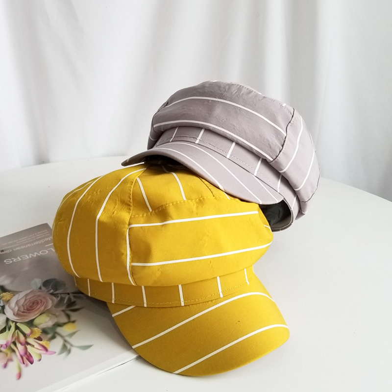 Gorra octogonal SQTEIO, sombrero de pintor a rayas de verano para mujer, gorro informal de pintor, boina literaria salvaje estudiante