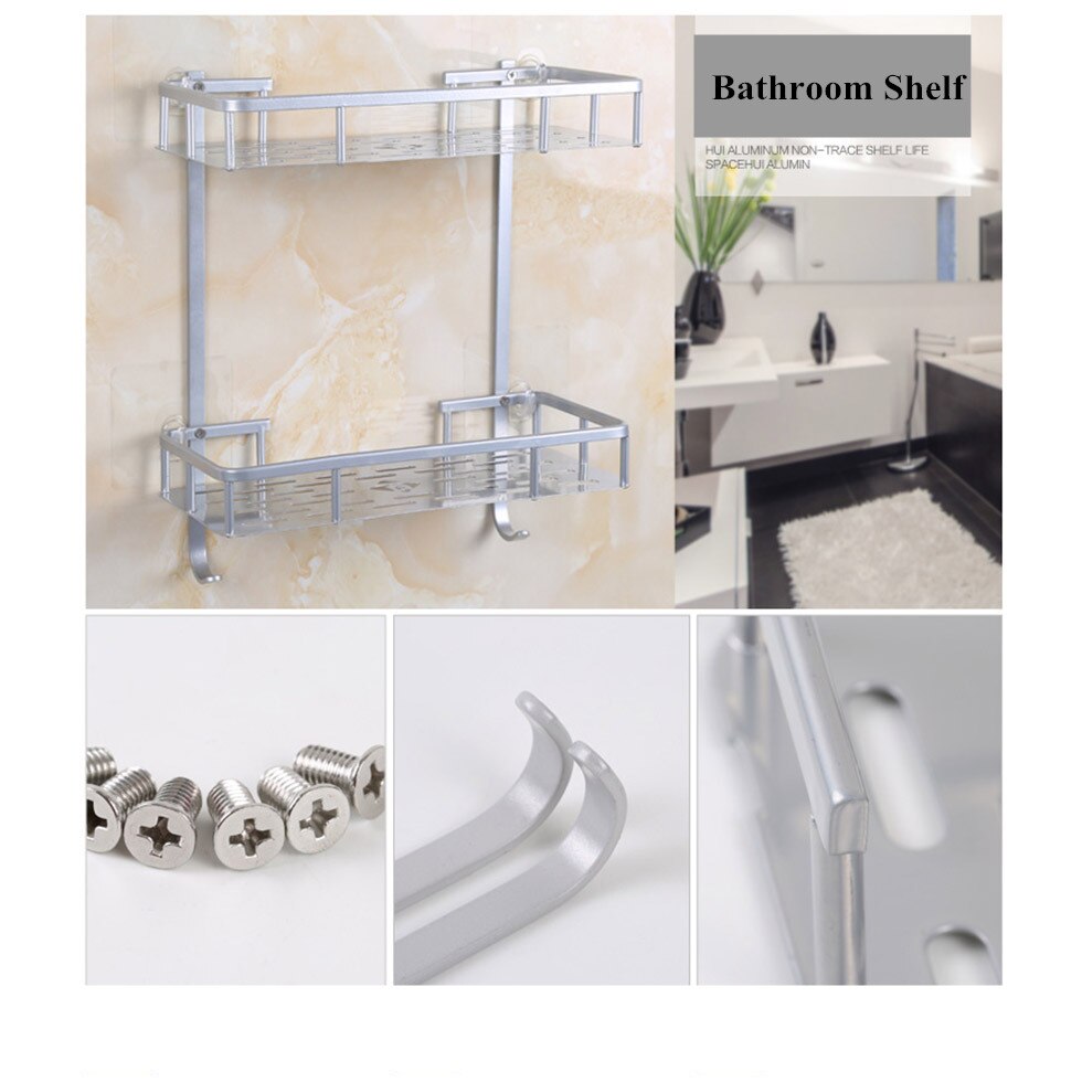 Badrumsvägg fyrkantiga hyllor aluminium korg hylla rack ett två lager dusch caddy köksställ etagere väggmålning banheiro