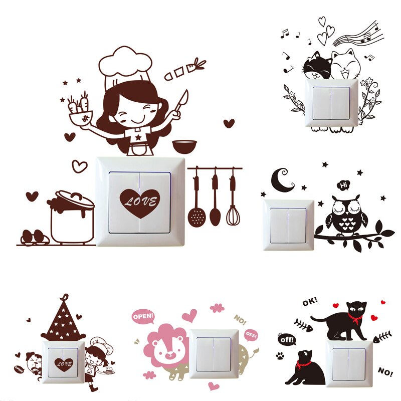 Light Switch Sticker DIY Kitchen Warmly Decorated Wall Stickers Vinyl Wall Decal Waterproof Living Room Socket Bathroom Bedroom