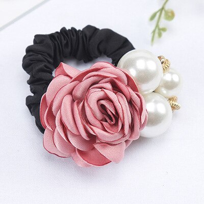 coréenne cheveux accessoires grande perle Rose fleur cheveux cravate camélia cheveux corde coiffe diamant-clouté élastique: Rose