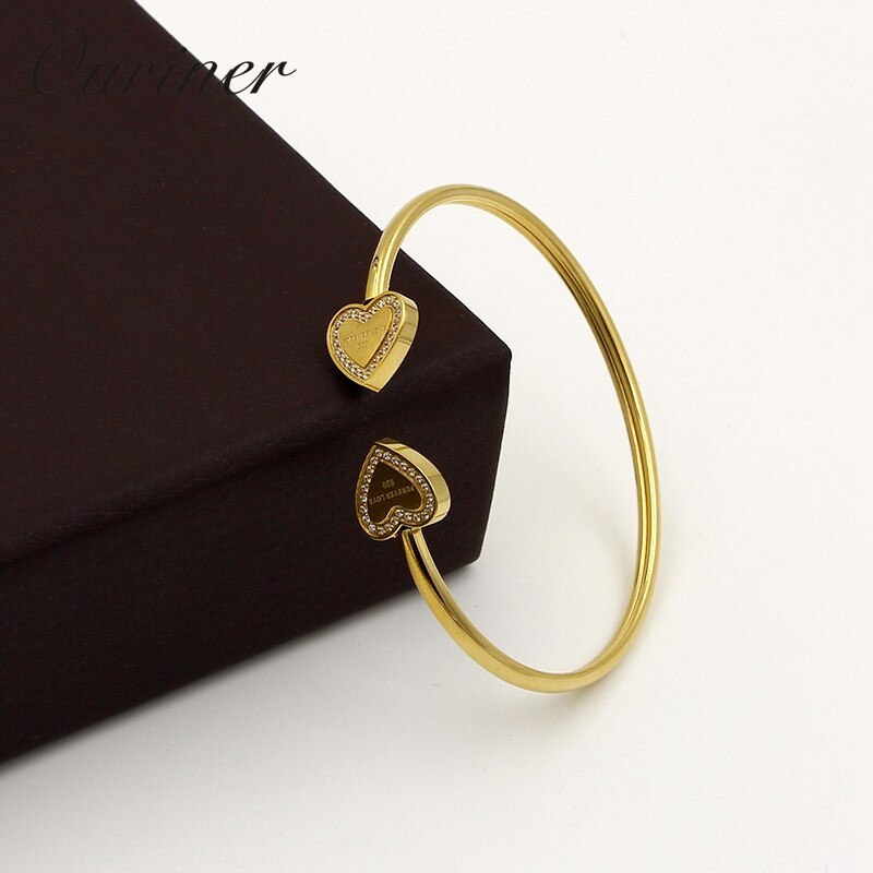 Mærke kvinder smykker rustfrit stål armbånd & armring til kvinder guldfarvet forever love tag armbånd  k0097: Guldfarve