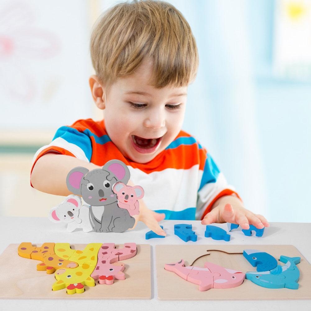 3D Cartoon Dieren Houten Puzzels Speelgoed Leuke Tangram Puzzels Kinderen Baby Educatief Leren Interactieve Puzzel Speelgoed