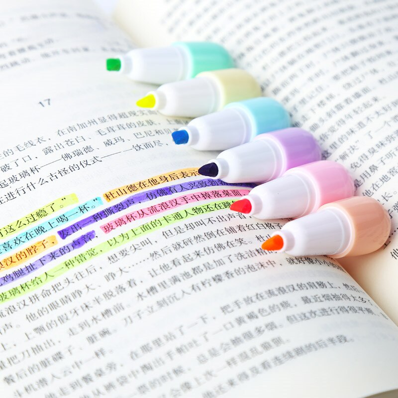 6 stk/lot highlighter sopp og aubergine highlighter tusj farge penner skrivesaker kontor skolerekvisita