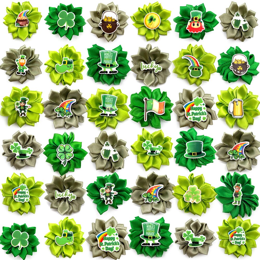 Lazos para el pelo de perros pequeños, gomas de goma para el pelo del Día de San Patricio, accesorios para el cabello del perro Yorkshire Clover, lazos de aseo para productos de mascotas, 50/100 piezas