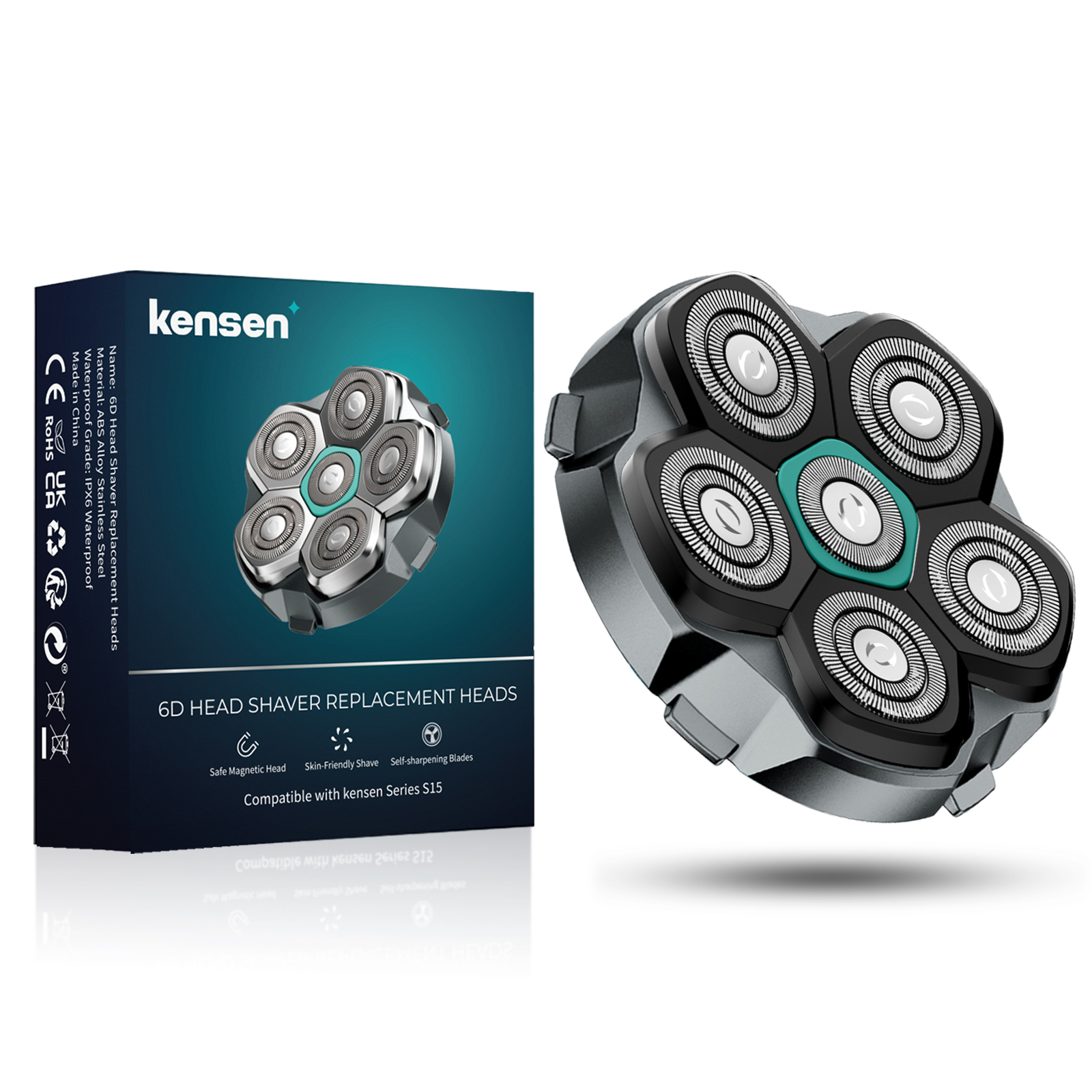 Cuchilla reemplazable KENSEN para afeitadora de cabeza S15, cabezal de afeitar magnético 6D, hoja de afeitar de acero inoxidable resistente al agua para cortador de FK-8750: Default Title