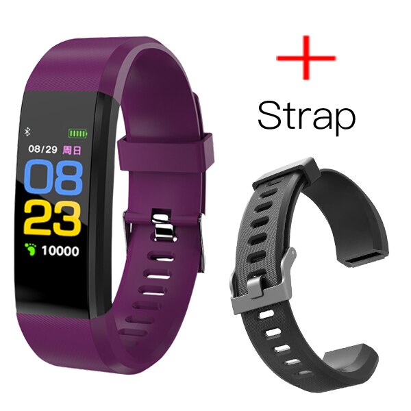 MAFAM 115 Più Intelligente Della Vigilanza Del Wristband Smartwatch Android Orologio Pressione Sanguigna Intelligente Fascia di Forma Fisica Sonno Tracker Braccialetto di Sport: PurpleWithStrap