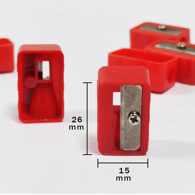 Plast mini röd pennvässare ett hål studenter brevpapper rektangel skärkniv liten manuell pennvässare