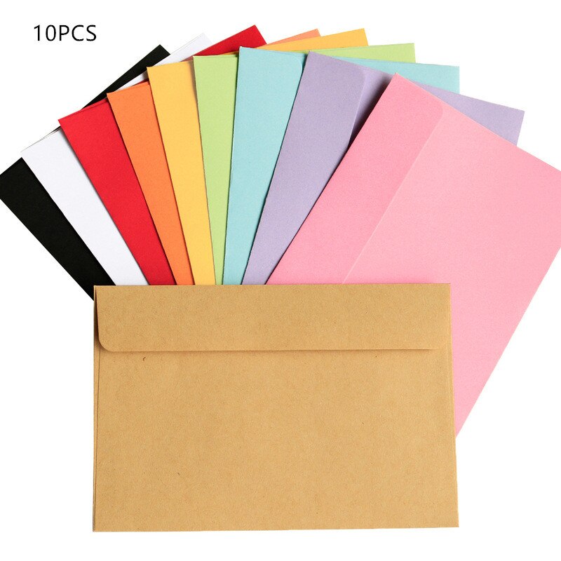 10Pcs/Pack 16cmx10.8cm Kraft Black Paper Envelope Message Card Letter Stationary Storage Paper Candy Kraft Blank Envelope: Colorful