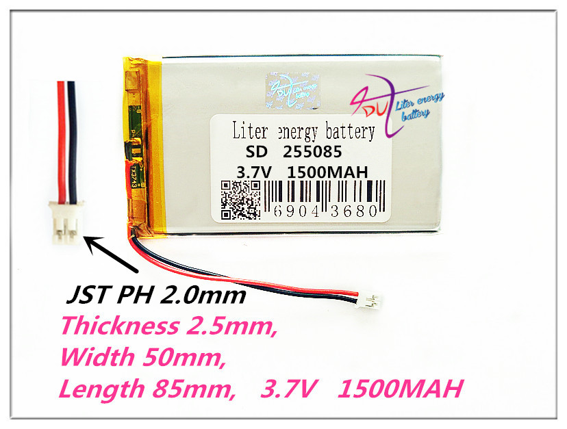 XHR-2P 2.0 255085 3.7 V 1500 mAh Polymeer Li-Ion Batterij Voor MP4 MP5 Tablet pc Ipaq telefoon Navigator GPS PDA verkeer recorder E-Book