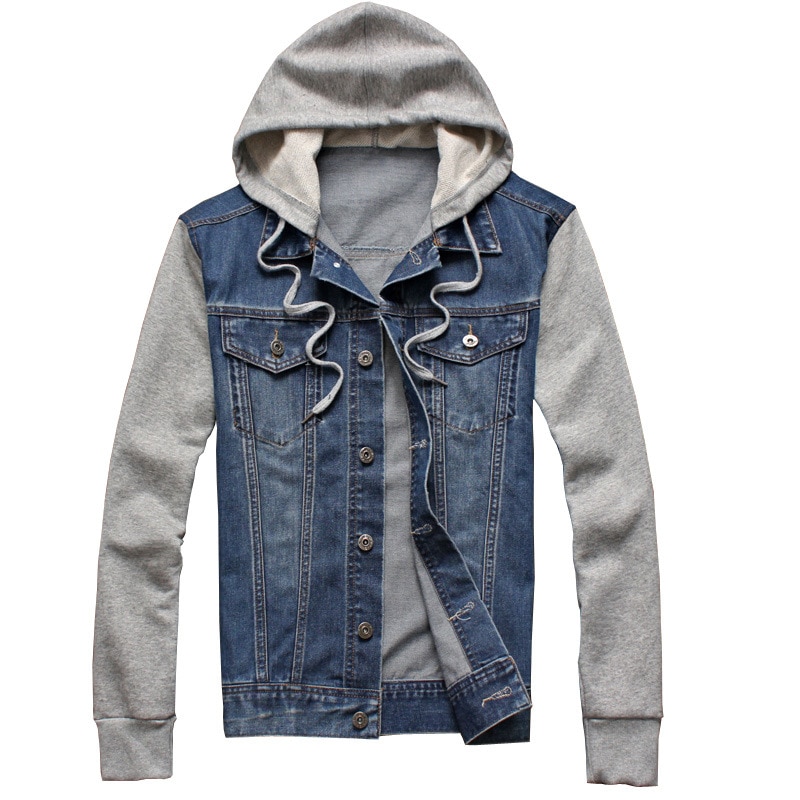 Chaqueta vaquera con capucha para hombre, prendas de vestir para adolescentes, chaqueta vaquera informal a la , chaqueta vaquera con capucha para hombre, abrigo de talla grande
