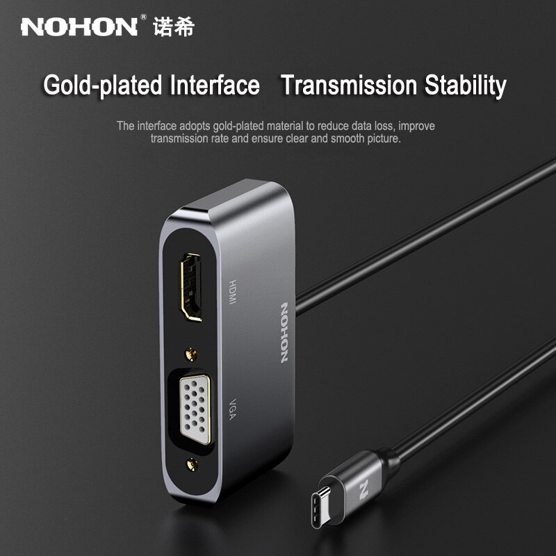 Nohon Usb Type C Naar Hdmi Vga 2 In 1 Hub Adapter Voor Macbook Laptop Samsung S9 Note9 Huawei P20 mate10 Pro USB-C Converter