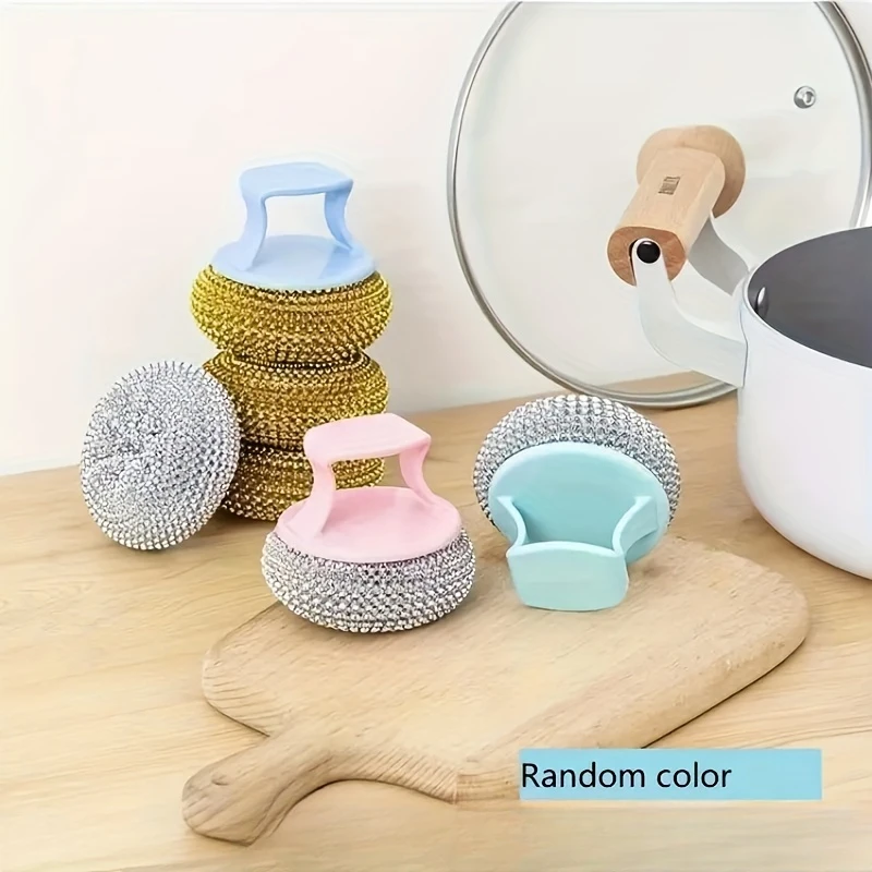 1 spazzola metallica con manico per la pulizia di pentole in ferro, spazzola per la pulizia della lavastoviglie con manico, colore casuale