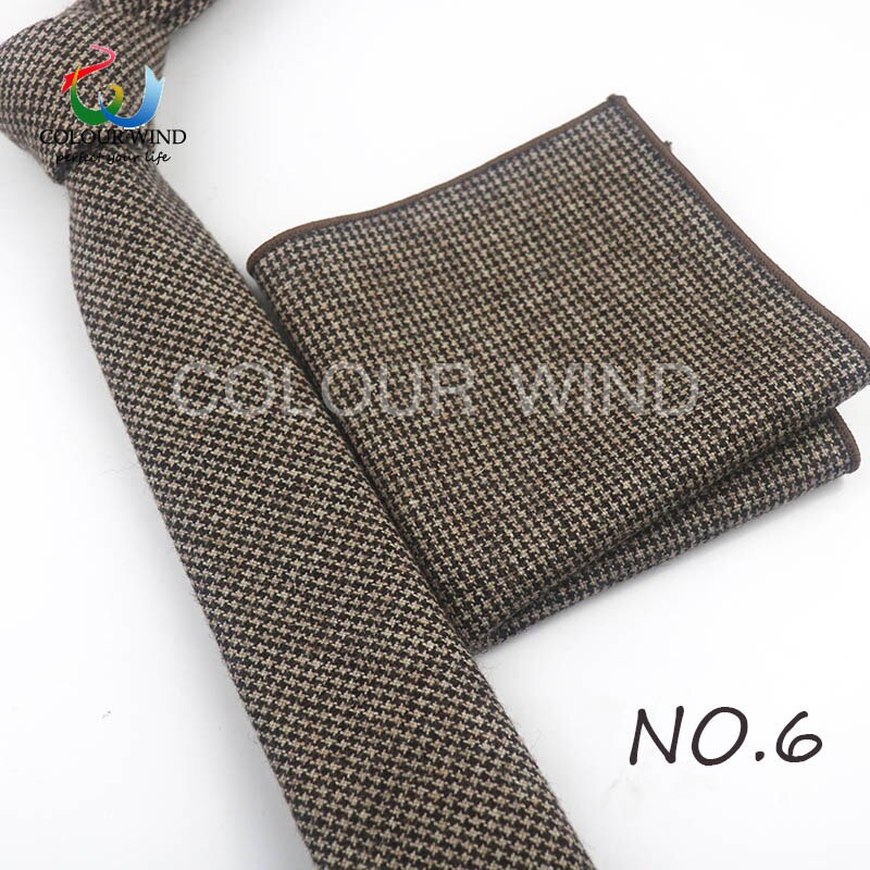 Formal Men's Wool Neck Ties Narrow Striped Solid Color Ties Set Soft Pocket Square Handkerchief Sets Lots: 6