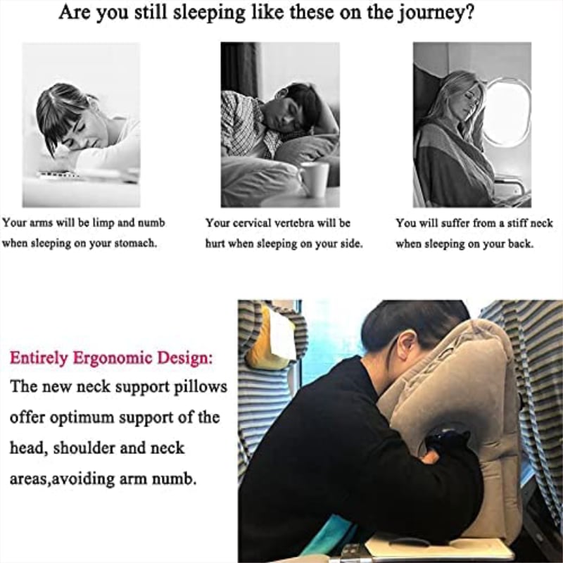 Uppblåsbar resesovsäck bärbar kudde nackkudde för män kvinnor utomhus flygplan flyg tåg sova lätt