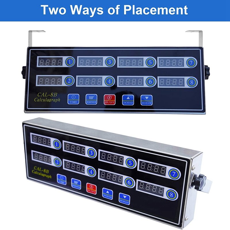 Commercial 8 Channels Digital Kitchen Timer, Stainless Steel Calculagraph Timer with Alarm , Clock Reminder,EU Plug