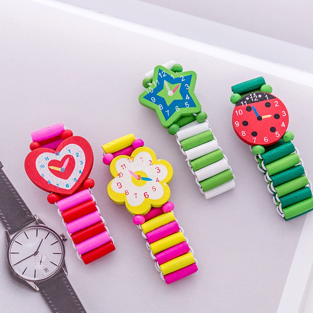 Kleurrijke Hart Ster Bloem Leuke Kids Houten Flexibele Armband Horloge Elastische Polsbandje Decoratie Speelgoed