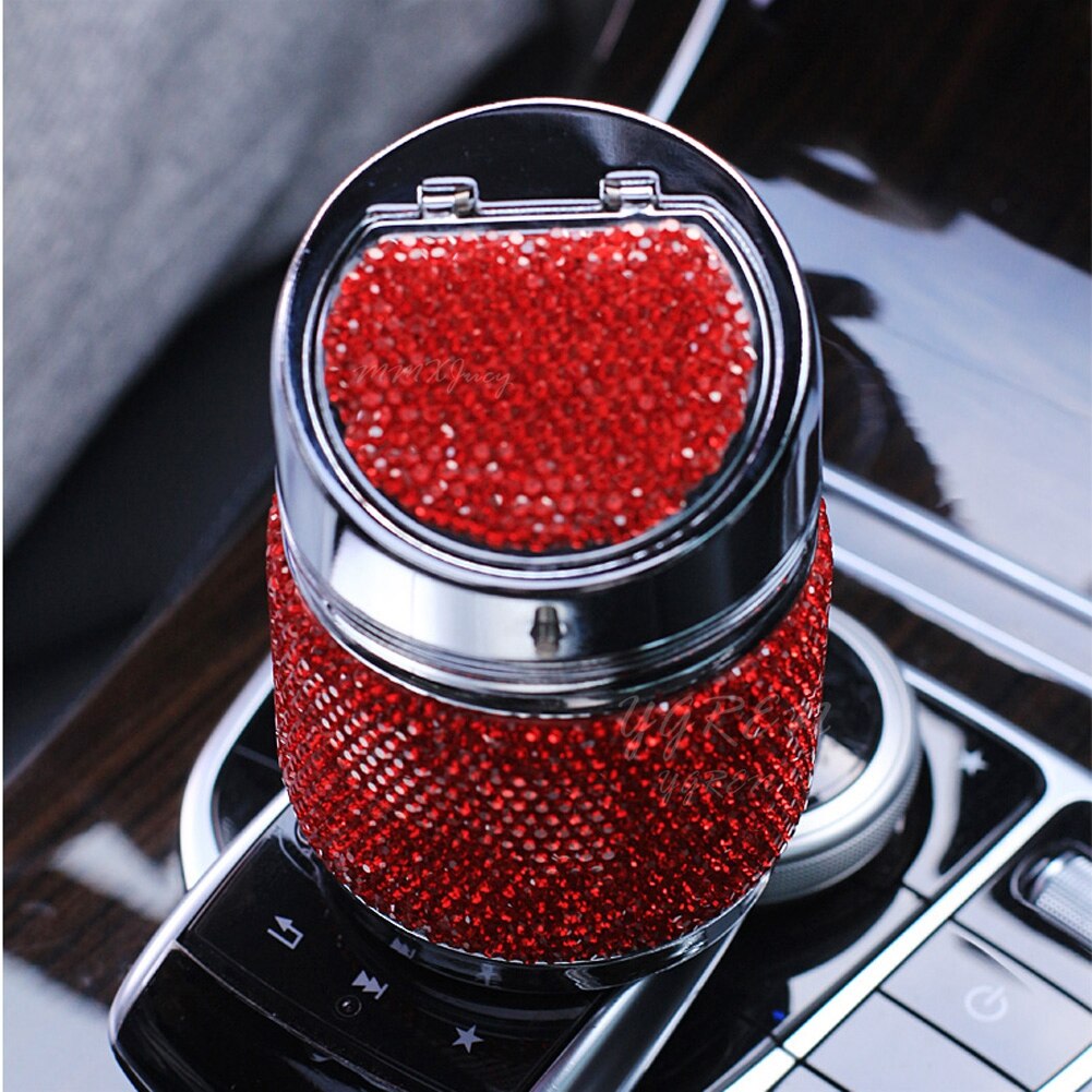 Cenicero de lujo de 6 colores para coche, color rosa, blanco, dorado brillante, con cubierta para coche, gran para mujeres y niñas