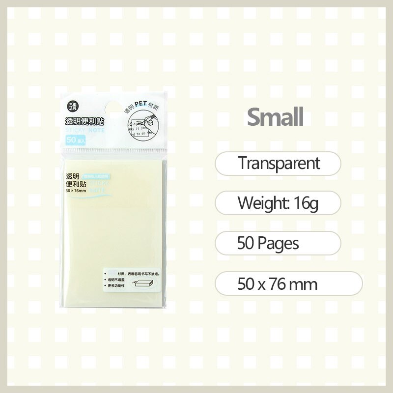 Kawaii Clear Sticky Notes Set 50 Sheets Waterproof Adhensive Notepad Posted it Stationery Stickers School Office Supplies: White 50x76mm