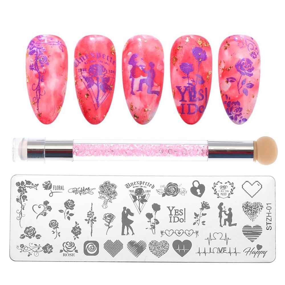 1 Set Geometrie Dieren Nail Designs DIY Nail Art Stamp Stempelen Template Bloem Manicure Image Plaat Stencil Met Spong pen: STZH-01