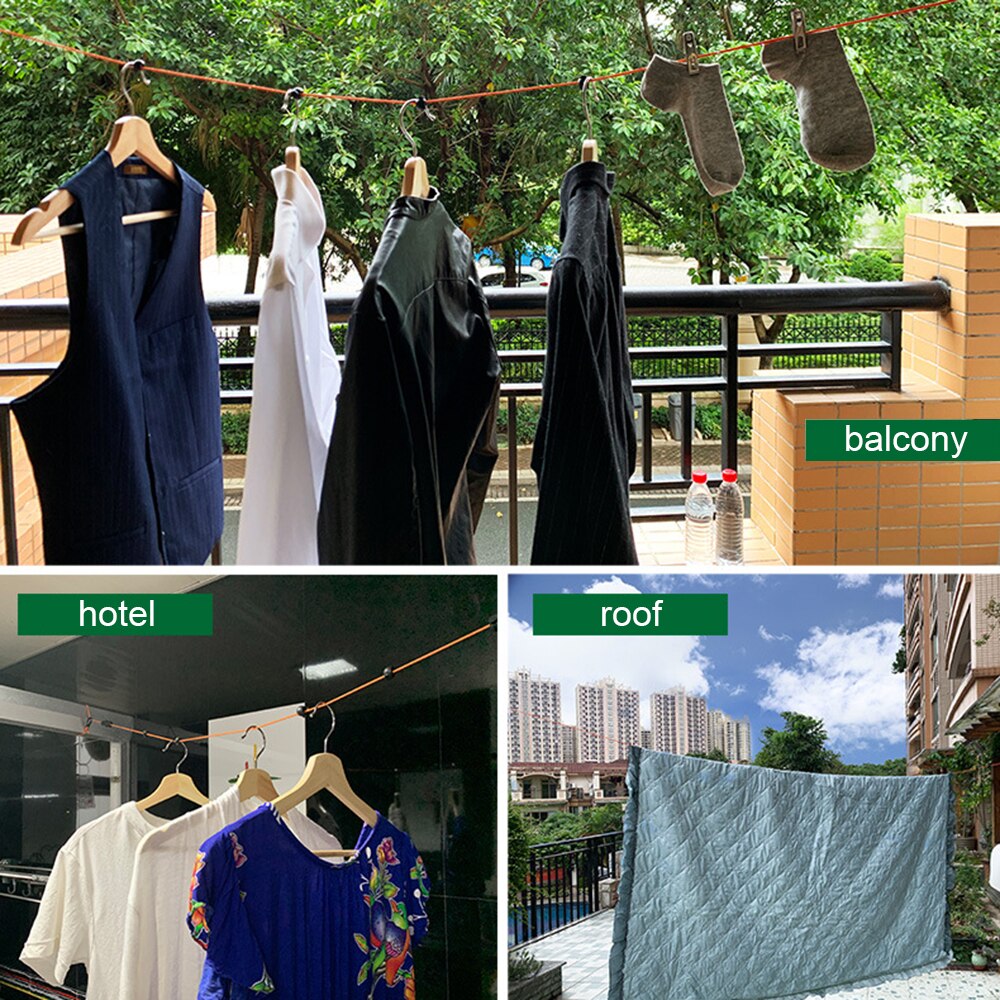 Retractable Clothes Drying Rack Portable Clothesline With Clothespins Fixed Buckle Travel Camping Hotel Outdoor Clothesline