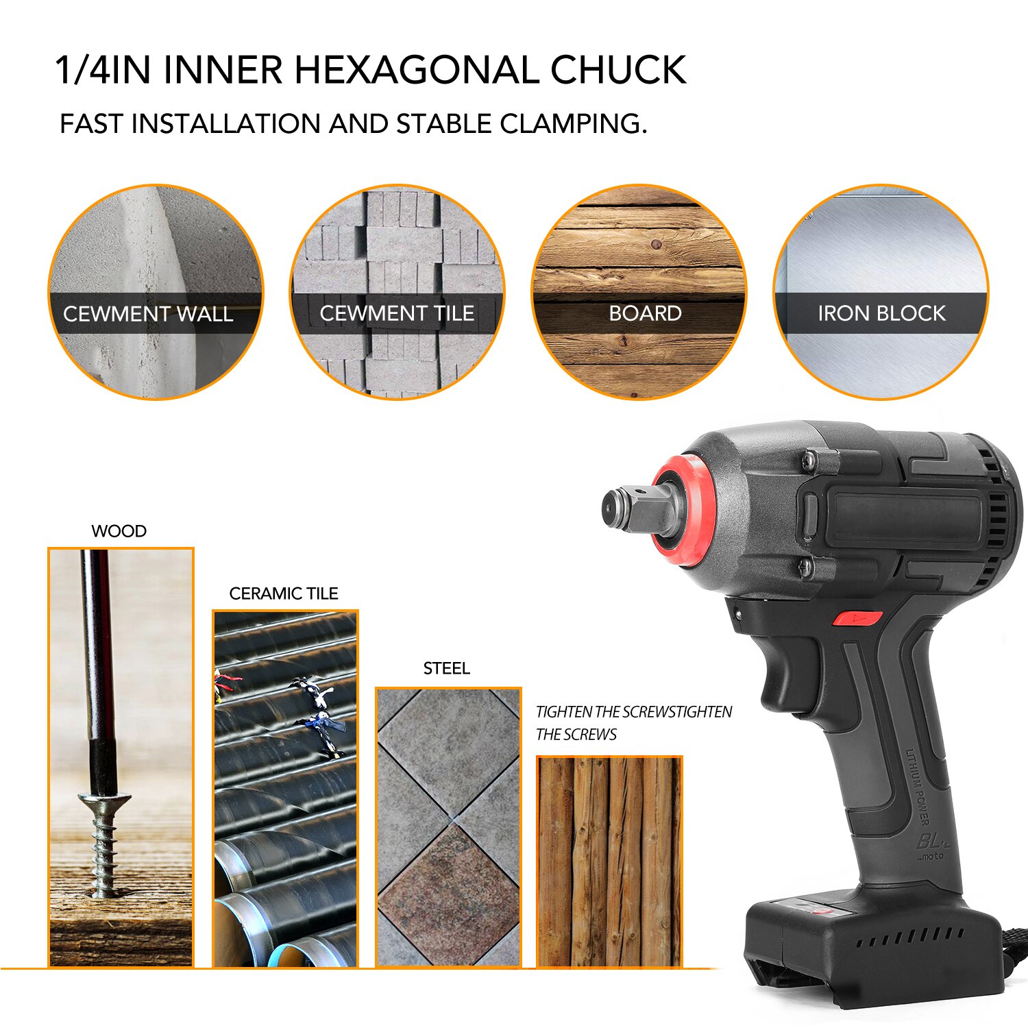 Electric Hand Wrench Electric Rechargeable Cordless Brushless Impact Wrench Multifunction Wireless Home DIY Electric Power Tool