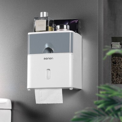 Toothbrush Holder Wall Mounted Automatic Toothpaste Dispenser Storage Rack Soft Toilet Brush Tissue Box Bathroom Accessories Set: Grey