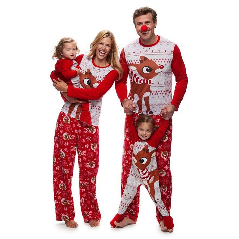 Familie matchende juletøj pyjamas tøj sæt far mor og mig match tøj rådyr far mor børn datter søn pjs