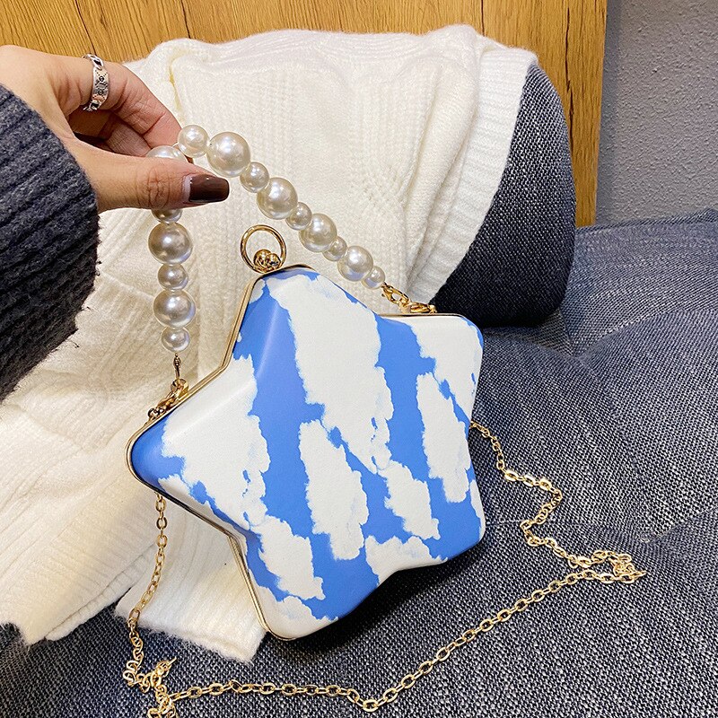 Sterne bilden Kasten Geldbörsen und Handtaschen für Frauen Luxus Party Kupplung Abend Tasche Perle Kette Schulter Tasche Umhängetasche