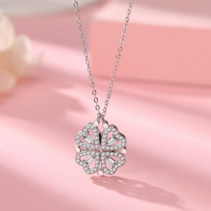Love Clover Necklaces for Women Couple Pendants Gold Plated Choker Trend Retro O Chains Jewelry Aesthetic Valentines Day: Silver Color
