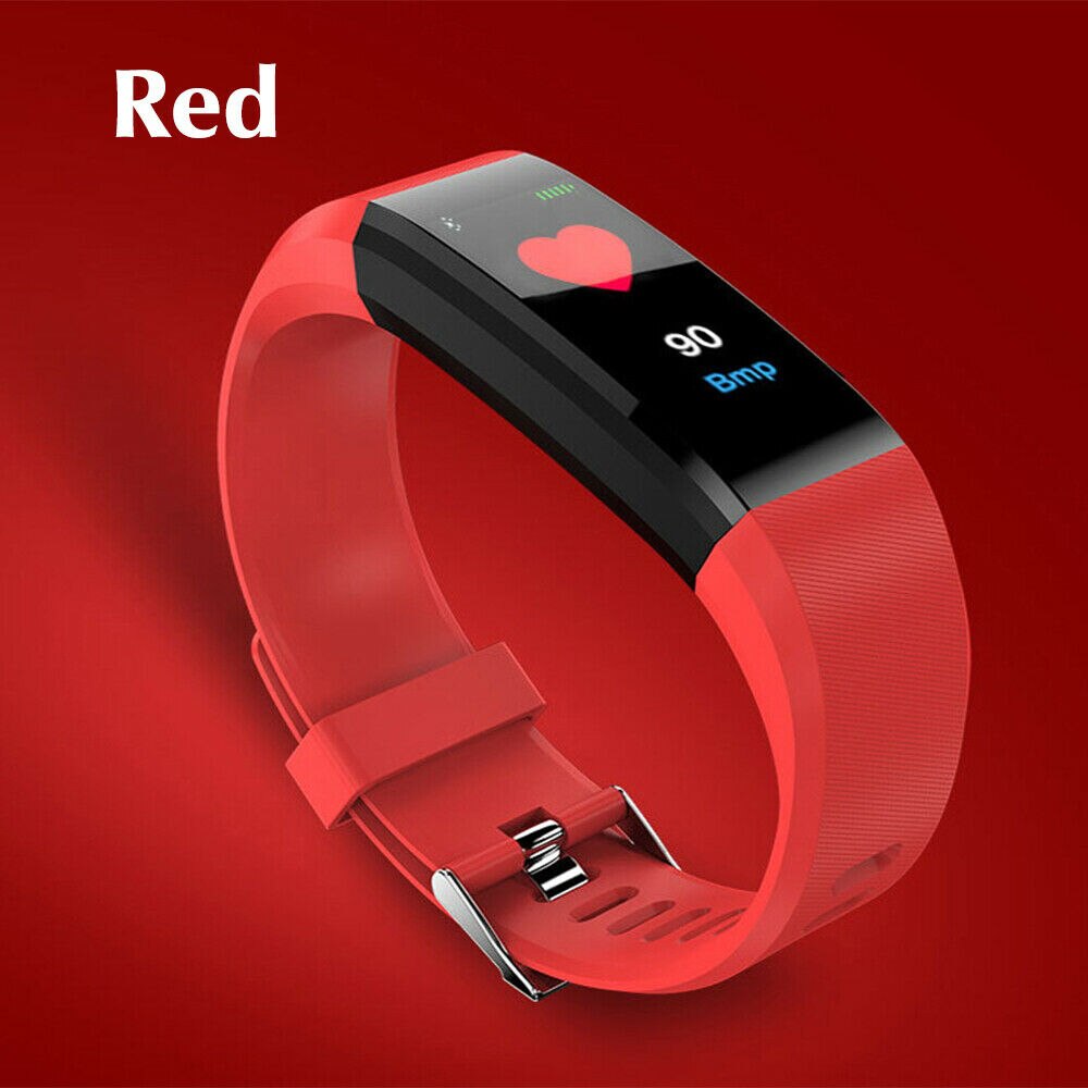 115 plus smart ur bluetooth sport ure sundhed smart armbånd puls fitness skridttæller armbånd vandtæt mænds ur: Rød