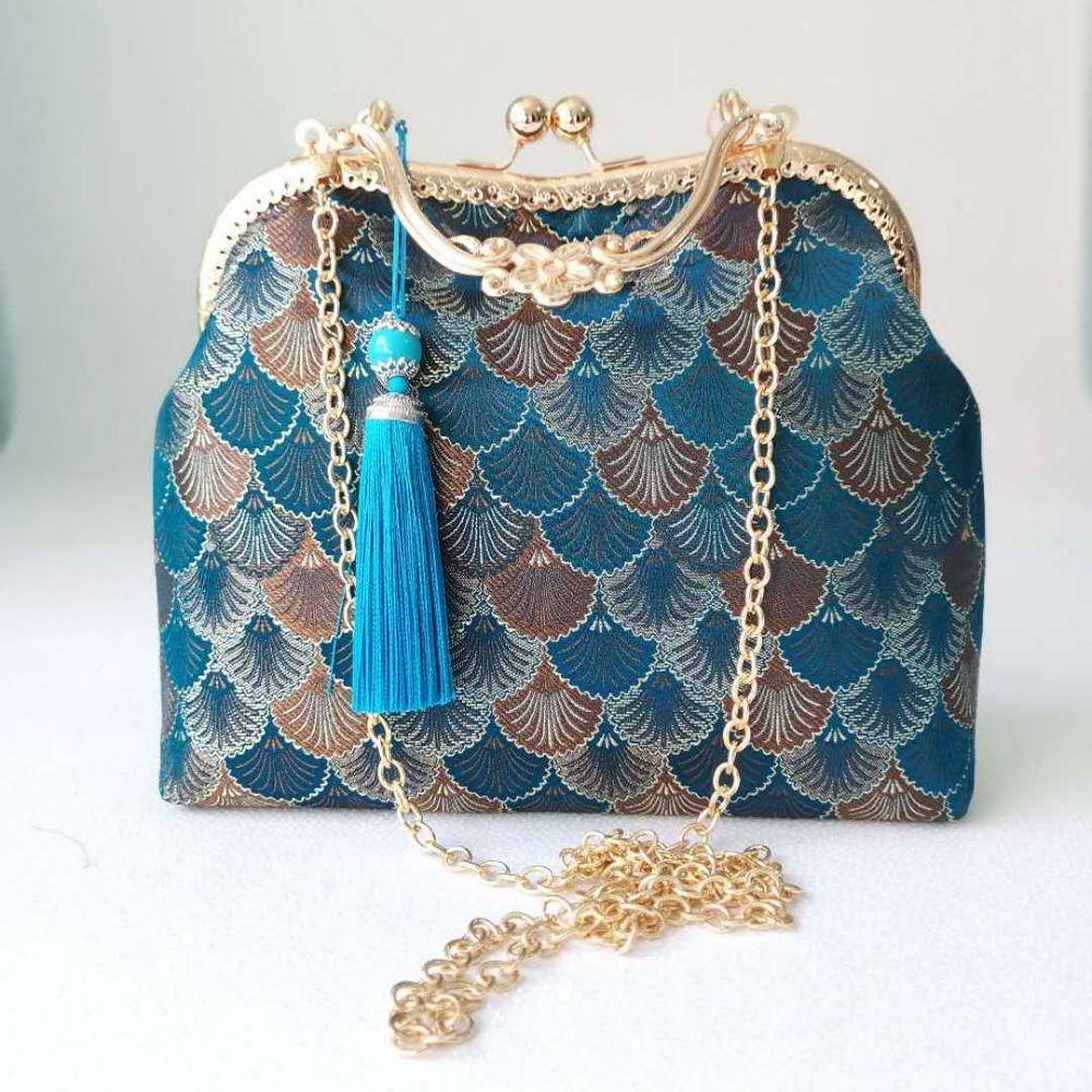 Bolsa feminina pura feita à mão para casamento, chique, bolsa escudo, cadeia, designer vintage, bolsa crossbody de ombro