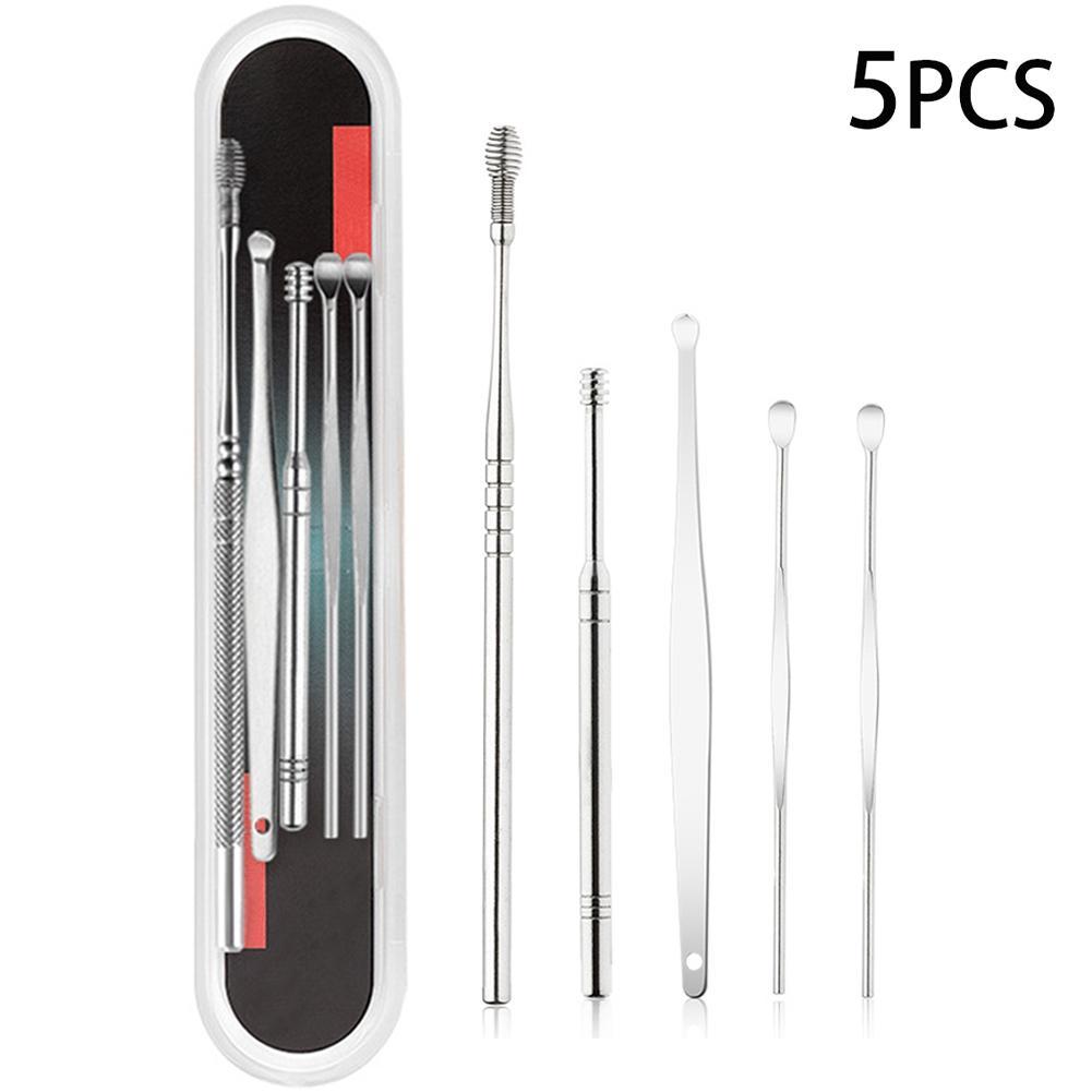 Kit de nettoyage des oreilles en acier, 5 pièces, bâton de cire d&#39;oreille, cuillère de guérison, ensemble de nettoyage, outils d&#39;élimination des soins: Default Title