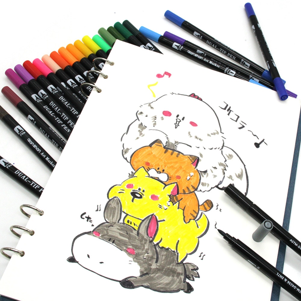 Dual Pinsel Stifte 24 Farbe Kalligraphie Stift einstellen mit Hand Schriftzug führen Buch Feine Liner und Pinsel Spitze Marker. Farbige Stifte, Kunst