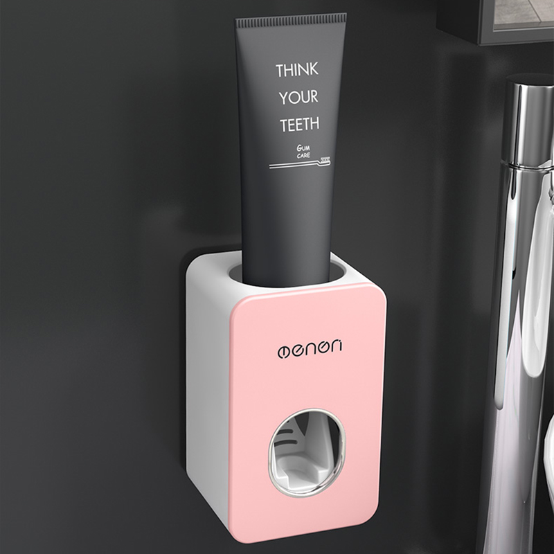 GESEW Toothbrush Holder Automatic Toothpaste Dispenser Wall Mounted Dispenser Toothbrush Case Bathroom Accessories Sets: Pink