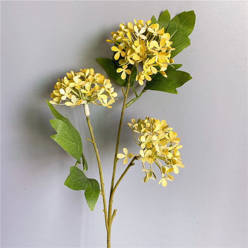Lilla hortensia blomst gren kunstige kunstige blomster til haven dekor flores kunstige: Gul