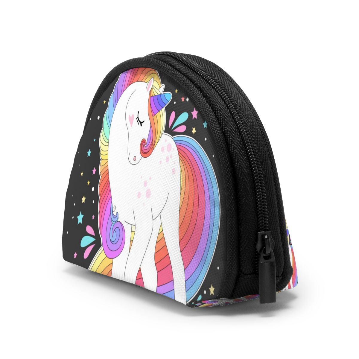 Kvinnor plånböcker dragkedja liten plånbok kort kreditkort myntväska kvinnlig vit enhörning med regnbåghår och stjärnor