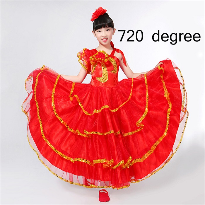 Kinder Flamenco Rot Lange Rock Spanisch Senorita Flamenco Tänzerin Phantasie Kleid Kostüm Spanisch Flamengo Tanz Kleider Für Mädchen DN3040: 720 degree / S