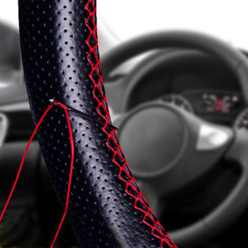 Funda trenzada para volante de coche, agujas e hilo DIY, cuero Artificial, juego de fundas para coche, textura suave, accesorios para coche, 2 colores