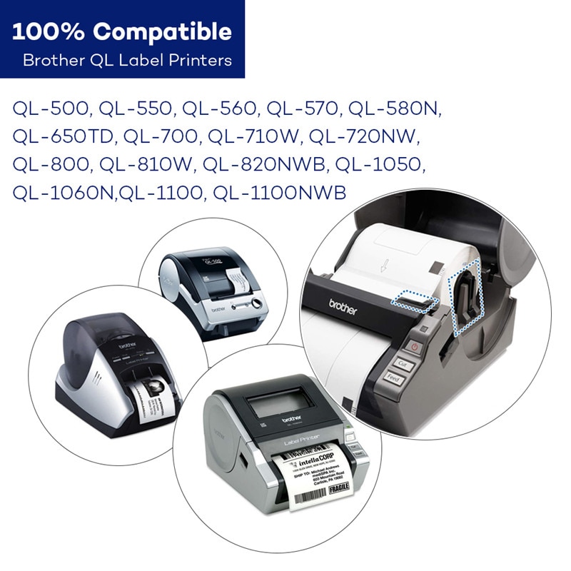 Rollo de papel térmico DK22205, 62mm x 30,48 m, Compatible con impresoras de etiquetas Brother QL DK-22205