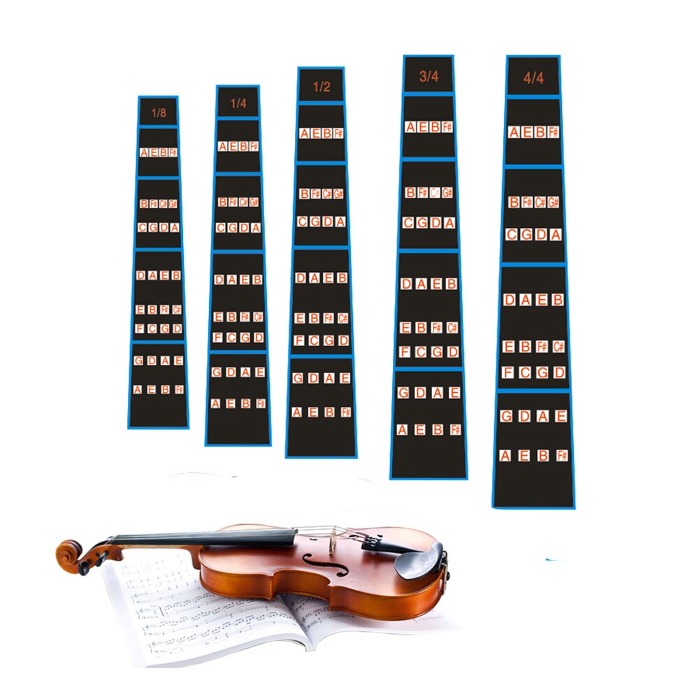 1/8-4/4 Practice Beginners Violin Fiddle Educational Finger Guide Fingerboard Sticker Label Intonation Chart Music Tools Fretboa