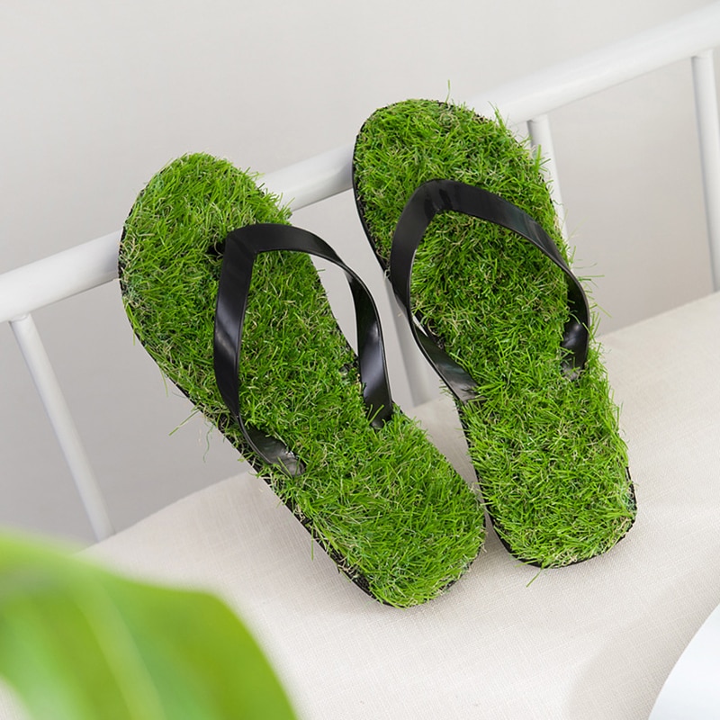 Tongs pour hommes femmes été Simulation personnalité herbe pantoufles Couple modèles en plein air plage chaussures hommes