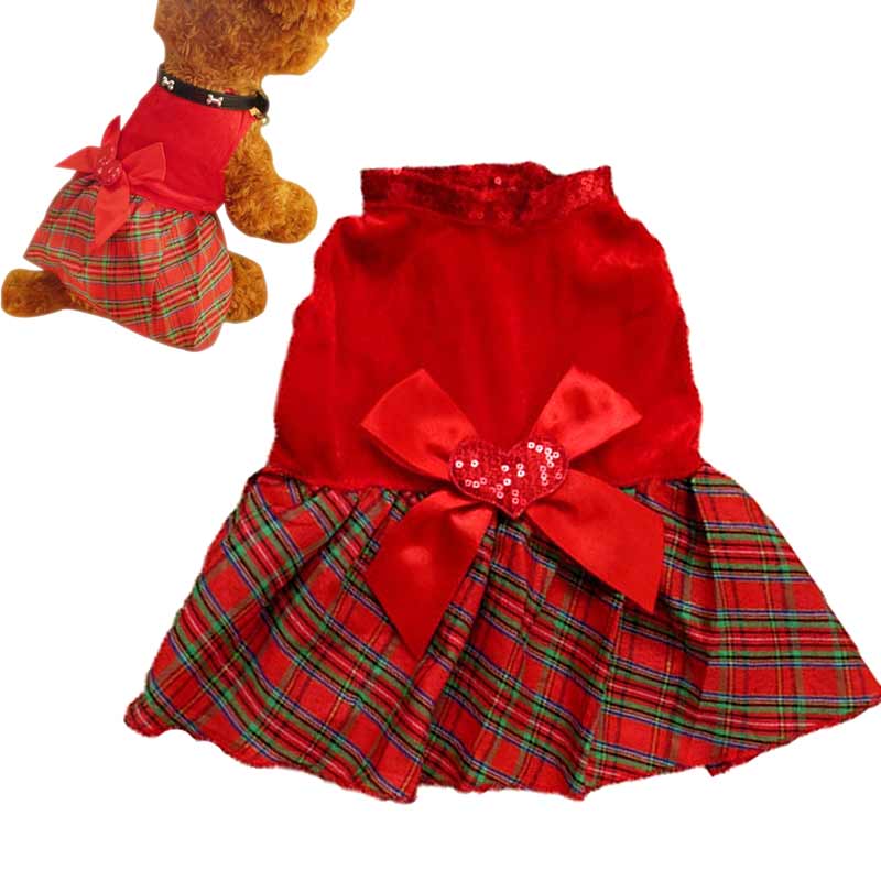 Mooie Puppy Plaid Bow Apparel Rode Jurk Kleding Hond Rok Voor Christmas Party Tb: XS