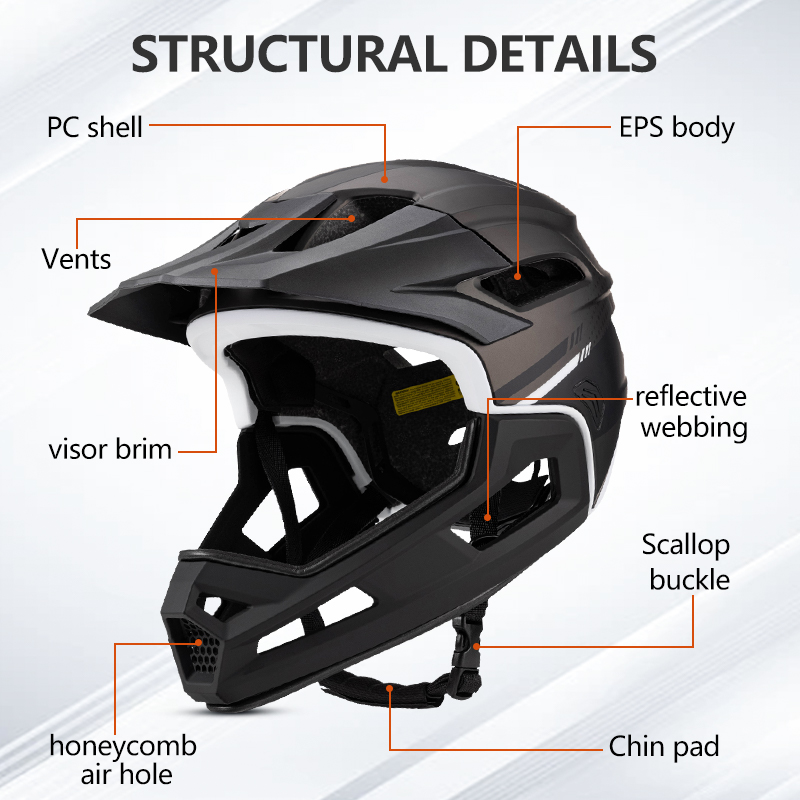 Helhjelm for sykkel, avtakbar mtb-hjelm for terrengsykkel, voksen racing, motorsykkelkjøring, sikkerhetshjelm, hodebeskyttelse