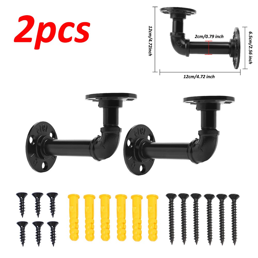 90 Graden Bocht Dubbele Flenzen Industriële Ijzeren Pijp Plank Beugels Rustieke Pijp Beugel Black Metal Wandmontage Vintage Meubels: 2pcs 12cm x 12cm