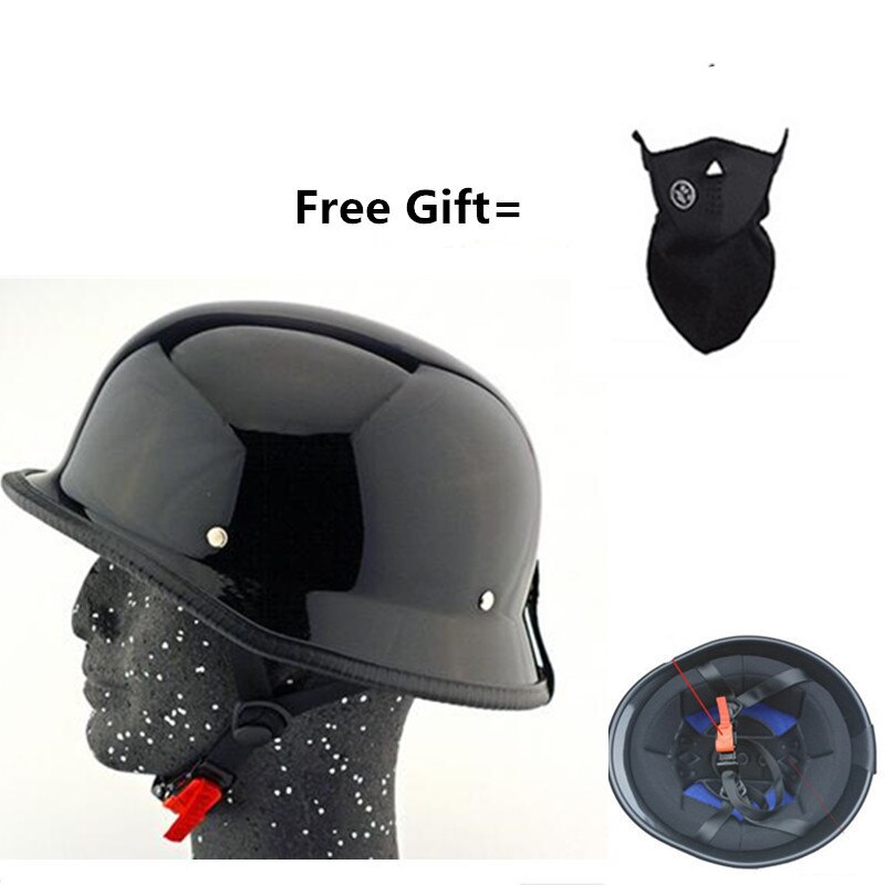 Unisex Retro Half Motorcycle Helmets Matte Black German Half Face Helmet Chopper Cruiser Biker M/l/xl Casque Moto: gloss black / M