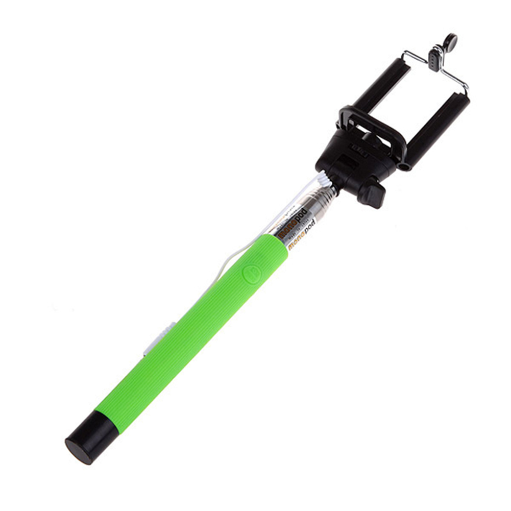 100CM Extendable Handheld Selfie Stick With Remote Shutter Button 3.5mm Cable Wired Selfie Monopod For Android IOS Phone GV99: Green