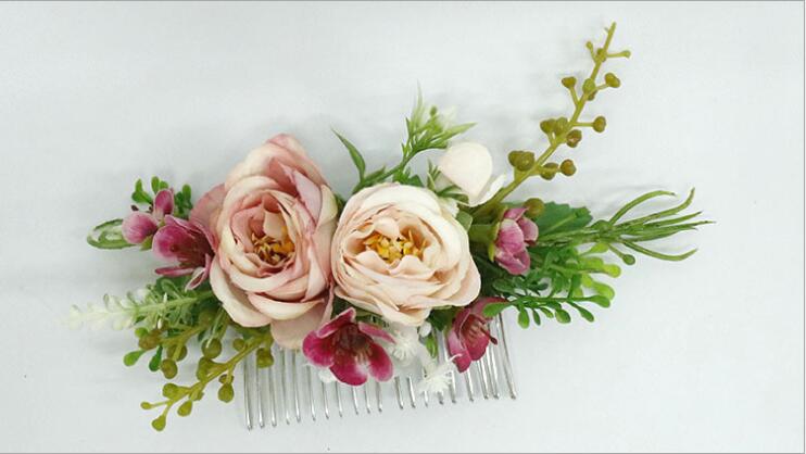 Nzuk Handgemaakte Bruiloft Haar Sieraden Bruids Haar Kam Dusty Rose Bloemen Hoofddeksel Accessoires Peigne Cheveux Mariage: 5