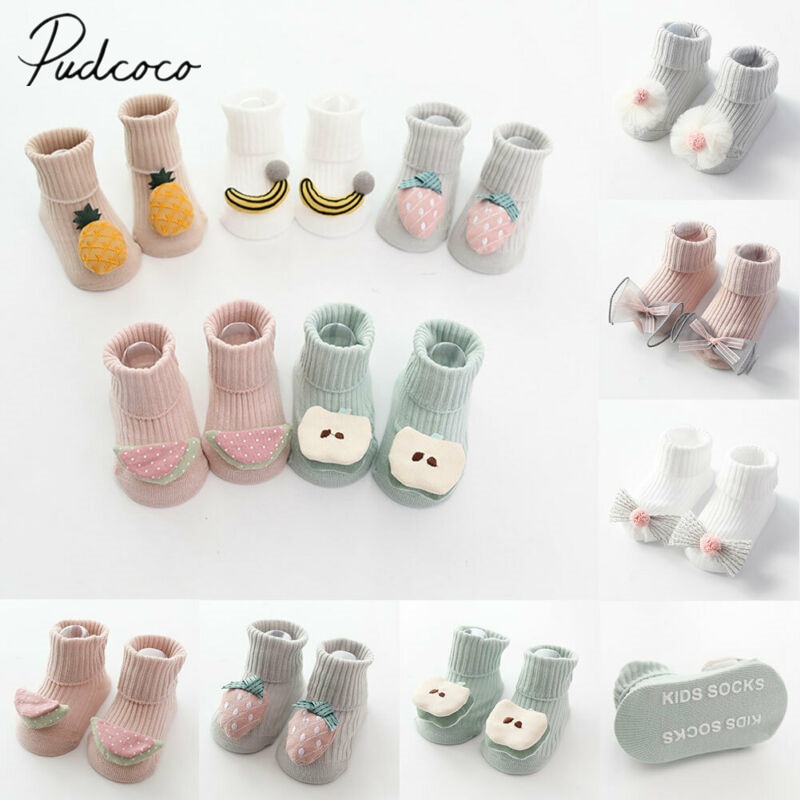 Baby Clothing Toddler Baby Non-Slip Boot Socks Girls Winter Cartoon Warm Shoes 3D Cartoon Fruit Winter Warm House Shoes