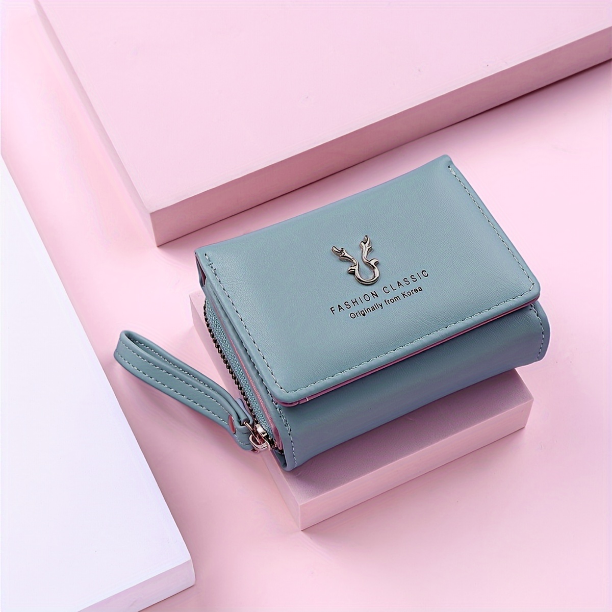 Classic Three Fold Wallet Coin Card Storage Women's Casual Student Small and Large Capacity: Blue