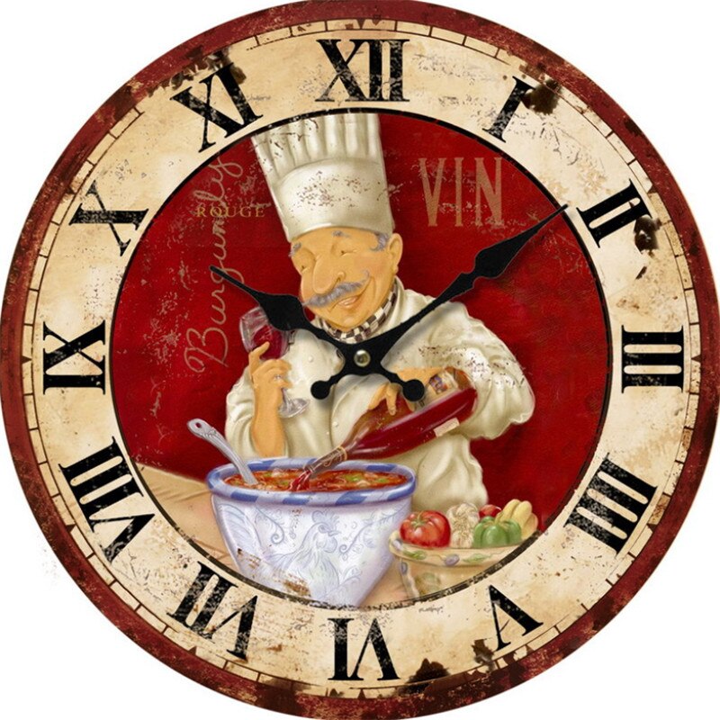 Horloges murales rétro, européenne, de Chef cuisinier, silencieux, Durable, décoration de cuisine, bureau, salon